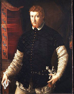 painting of man looking concerned and holding handkerchief