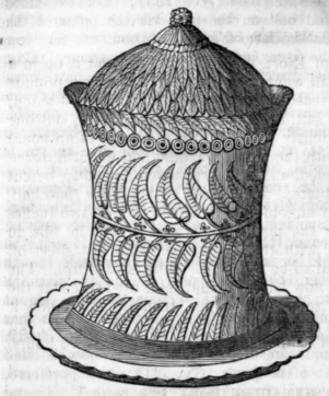engraving of tall decorative pie