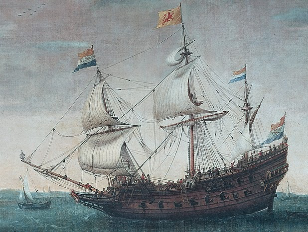 fancy ship painting, lots of sails