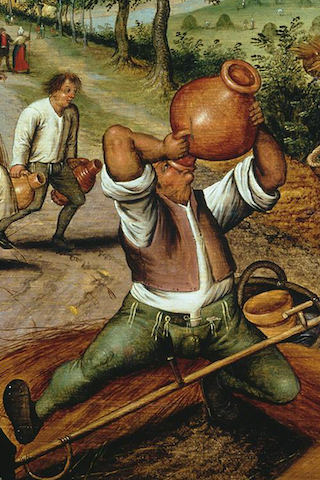 painting of peasant guzzling from jug