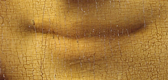 detail of Mona Lisa's lips looking cracked