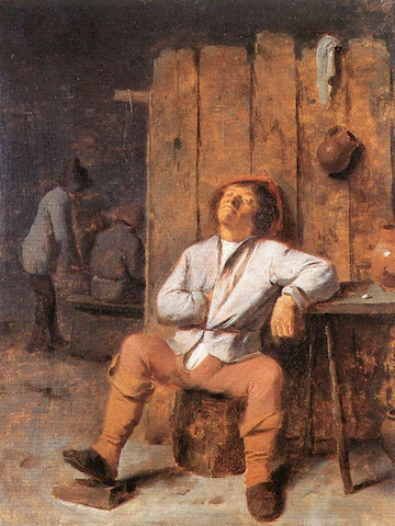 painting of man seated, napping