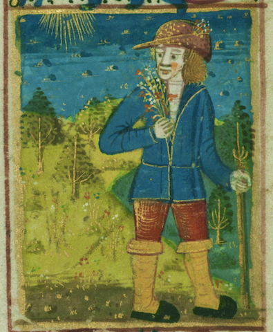 illumination of man smelling flowers in the sun