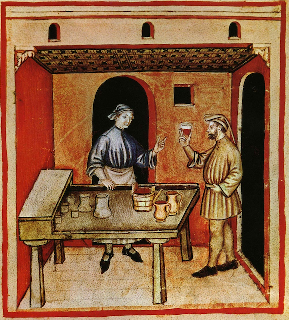 manuscript image of wine vendor and customer