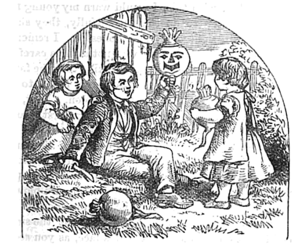 illustration of children holding turnips, one carved